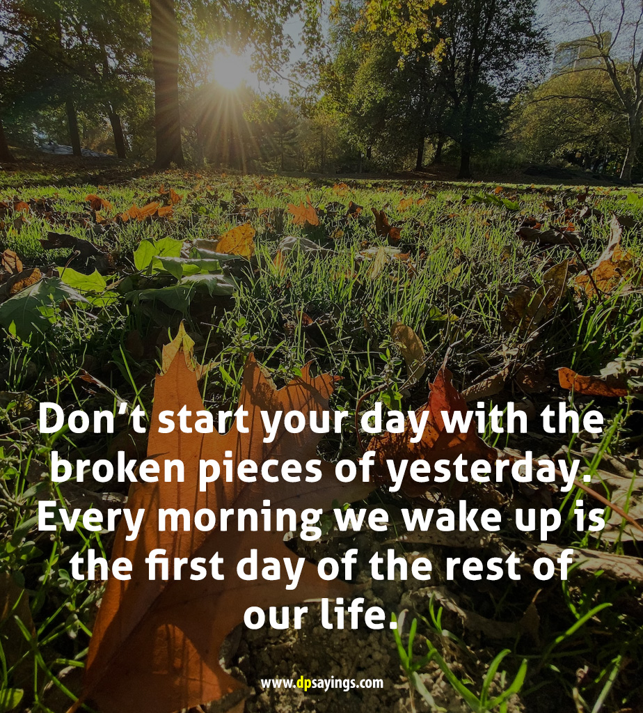 Don't start your day with the broken pieces of yesterday. Every morning we wake up is the first day of the rest of our life.