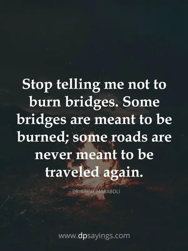 Stop telling me not to burn bridges. Some bridges are meant to be burned.