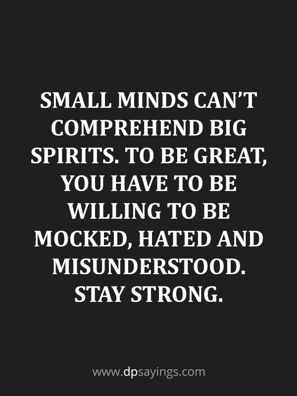 Small minds can’t comprehend big spirits. To be great, you have to be willing to be mocked, hated and misunderstood. Stay strong.