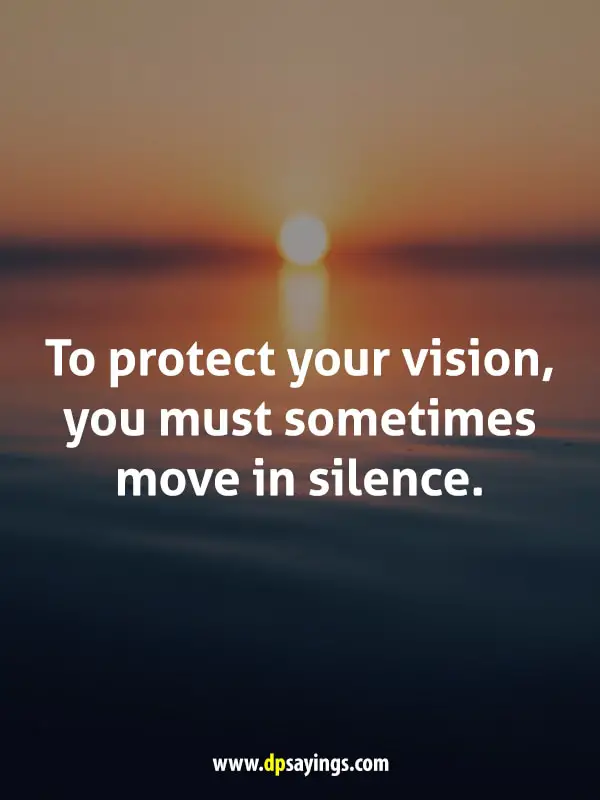 To protect your vision you must sometimes move in silence.